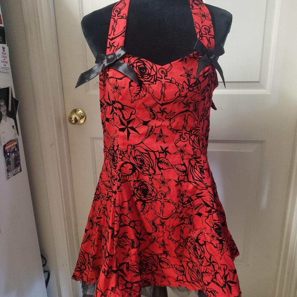 H&R FLOCKED nautical skater dress